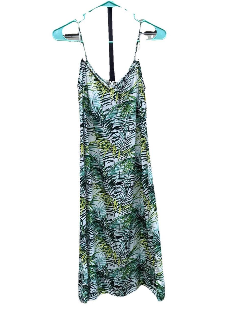RTR Louna Dana Green & White Palm Printed Sleeveless V Neck Midi Dress Sz S